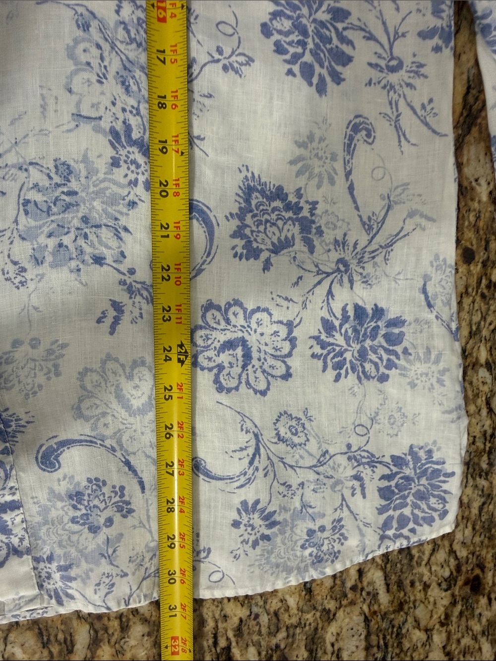 L.L.Bean 100% Linen Floral Button Front Blouse Blue White XL Mandarin Collar - Picture 12 of 12